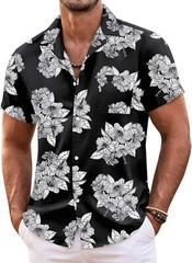 Mens Hawaiian Shirt Short Sleeve Floral Button Down Tropical Beach Casual Top