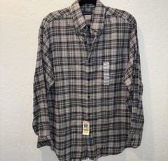 New John Ashford Gray Flannel Plaid Shirt Medium