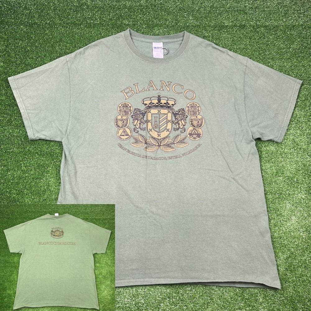 Y2K Blanco Cigars Tobacco 2000s Promo Tee Olive Green Shirt Men’s XL 24×29 -READ