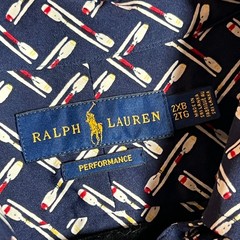 Ralph Lauren Shirt Mens 2XB Dark Blue Performance Oar Paddle Print Preppy Button