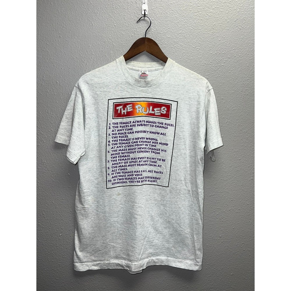 Vintage The Rules Shirt The Female Is Never Wrong Gray Graphic Tee 90s 1990s M
