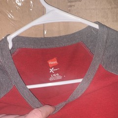Hanes X-Temp Men’s Red/Gray Colorblock Raglan Crew Neck 3/4 T-Shirt L