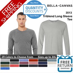 🔥 Bella + Canvas Men Triblend Long Sleeve T Shirt Ring-spun Up To 3XL 3513