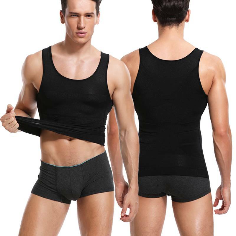 Mens Body Shaper Toning T-Shirt Ultra Durable Vest Compression Workout Underwear