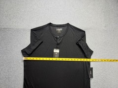 Alfani Men T Shirt L Black Henley Neck Short Sleeve Stretch Pullover Casual Tee
