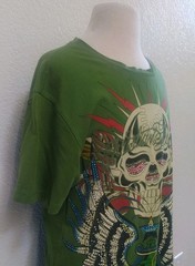 Christian Audigier Y2K Skull Grenade Rhinestone Green T-Shirt Short Sleeve Sz S