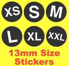 13mm Black Retail Size Stickers Sticky Labels XS S M L XL XXL Ideal For T-Shirts