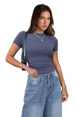 XIEERDUO Baby Tees for Women Y2K T Shirts Slim Fit Spring Tops Two Pack Black