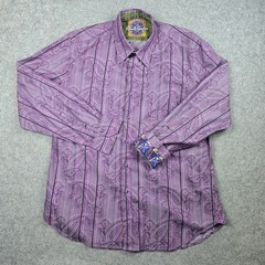 Robert Graham Button Up Shirt Mens 2XL Purple Paisley Floral Flip Cuff Preppy