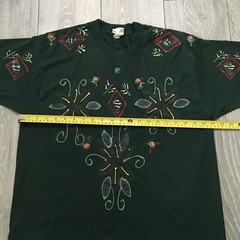Vintage Native Floral Shirt Mens large Green Single Stitch Graphic Print Custom