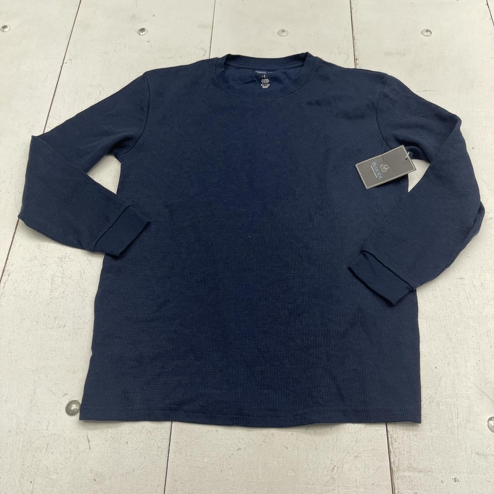 Blue Ice Thermal Shirt Mens Large Navy Waffle Long Sleeve Tagless Crewneck Tee
