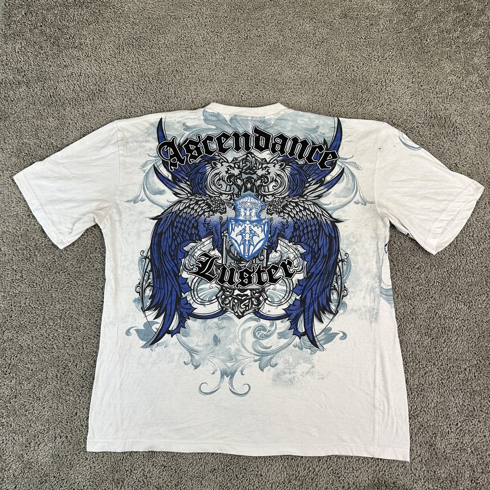DWNTWN Express Shirt Mens Large White Blue Graphic Ascendance Luster Tattoo Tee
