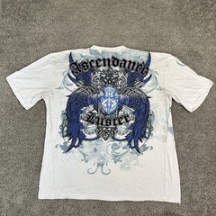 DWNTWN Express Shirt Mens Large White Blue Graphic Ascendance Luster Tattoo Tee