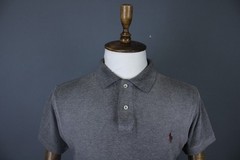 Polo Ralph Lauren Custom Fit Grey Solid Cotton Short Sleeve Polo Shirt Size L
