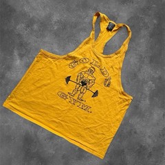 Vintage Gold’s Gym Stringer Tank Top – 90s Style Muscle Shirt Yellow Mens Sz XL