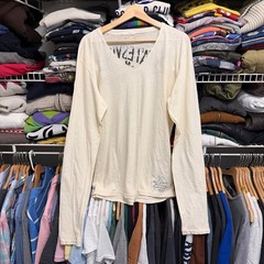 Scotch & Soda Shirt Mens 40 Cream Union Suit Graphic Long Sleeve V-Neck Cotton