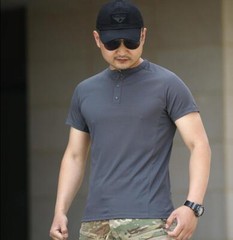 Outdoor Men’s Henry Collar Short Sleeve Shirts Waffle Quick dry Casual T-Shirts