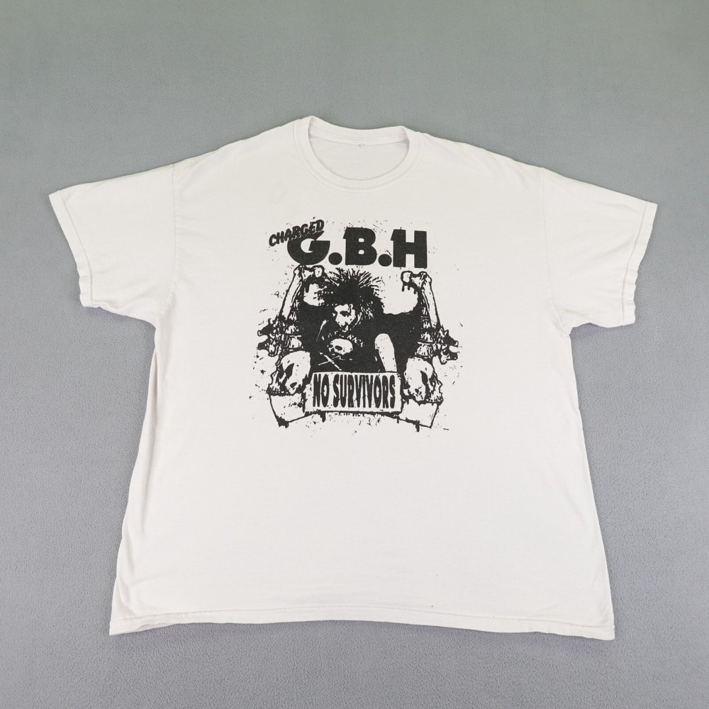 Vintage Charged GBH Shirt Mens Large White No Survivors Punk Rock Band Tee Y2K ^