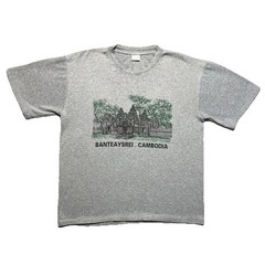 Vintage 90s Cherokee T Shirt L Gray Cambodia Temple Single Stitch Tourist Tee