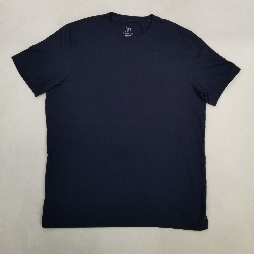 G George Navy Blue Basic Shirt Men’s Large Short Sleeve Crew Neck Classic Casual