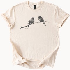 Two Birds on Branch Graphic Tee Minimalist Wildlife Art