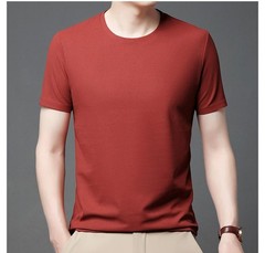 Mens Knitted O-neck Breathable Thin Cashmer Short Sleeve Tee Solid Color Tops