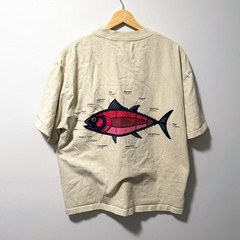 American Garage Shirt Salmon Fish Graphic Mens XL Tan Short Sleeve Cotton Tee