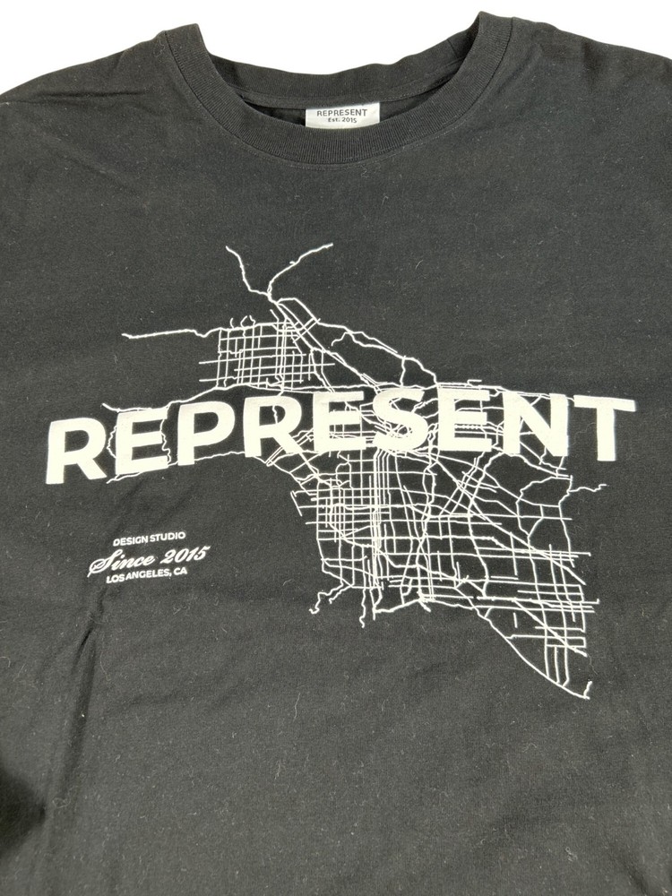 Represent Los Angeles Black Long Sleeve Shirt Sz XL Graphic Streetwear White Map