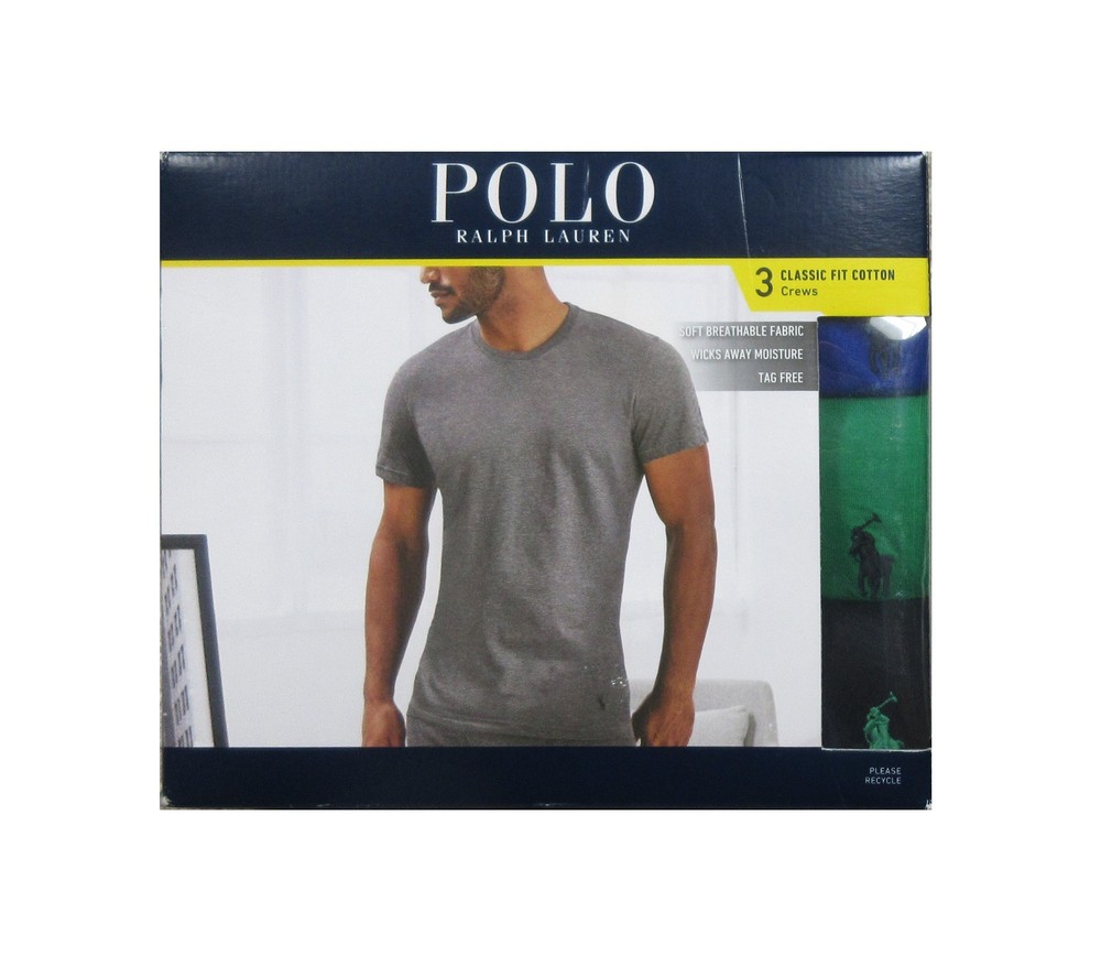Polo Ralph Lauren Men’s Blue-Green-Black Classic Fit Crew-Neck 3 Pack Shirt