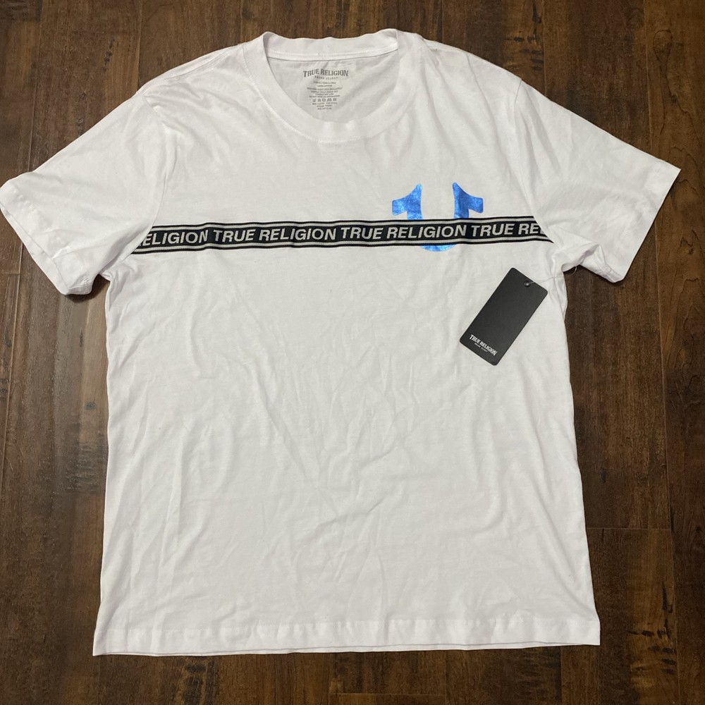 NWT True Religion TR Foil Taping Tee Optic/White – Men’s Size Large. C1