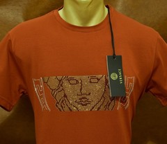 Men’s Versace Medusa Style Rhinestone T-Shirt Rust Luxury Designer US Size M