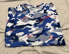 Nike Men’s XXL Blue White and Gray Camo Dri Fit Performance Tee with Red Swoosh