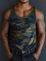 Men 3D Camouflage Tank Top Sleeveless Loose Running Sports Casual T-Shirt