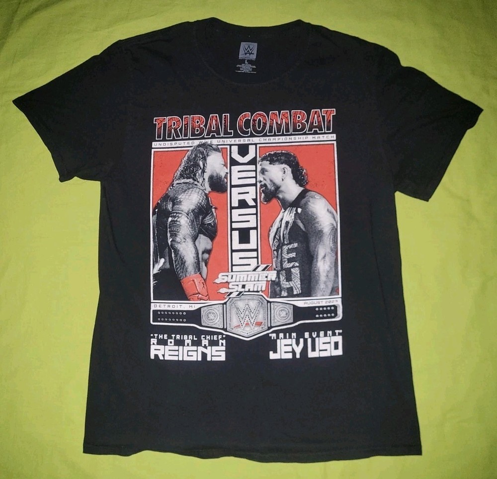 WWE Summer Slam 2023 Roman Reigns Jey Uso Tribal Combat Bloodline LARGE Shirt