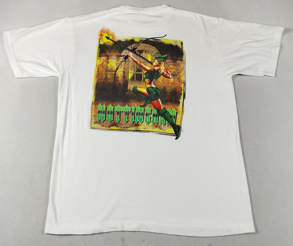 Vintage Hard Rock Cafe Nottingham Shirt Mens Large White Archer Graphic Tee UK
