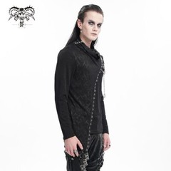 Devil Fashion Men Black Gothic Punk Chain Asymmetric Fitted Long Sleeve T-Shirt