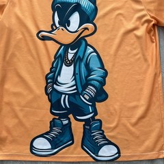 Duck T Shirt Mens XL Orange Cartoon Character Graphic Streetwear Tee Crew Neck