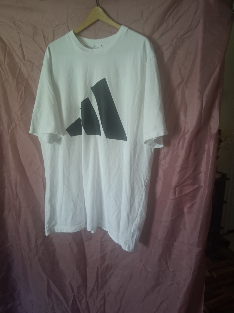 adidas Men’s Big & Tall White Solid Crew Neck Logo T-Shirt Short Sleeve 3XLT