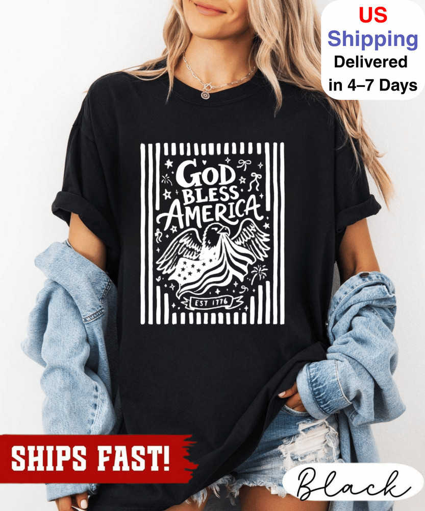 Striped 4th of July Shirt, God Bless America Shirt, Patriotic July 4th Tee, Retr