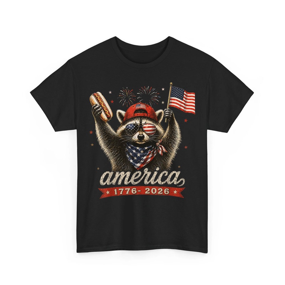 Funny America Raccoon Hotdog 4th of July US Flag Patriotic Unisex T-Shirt