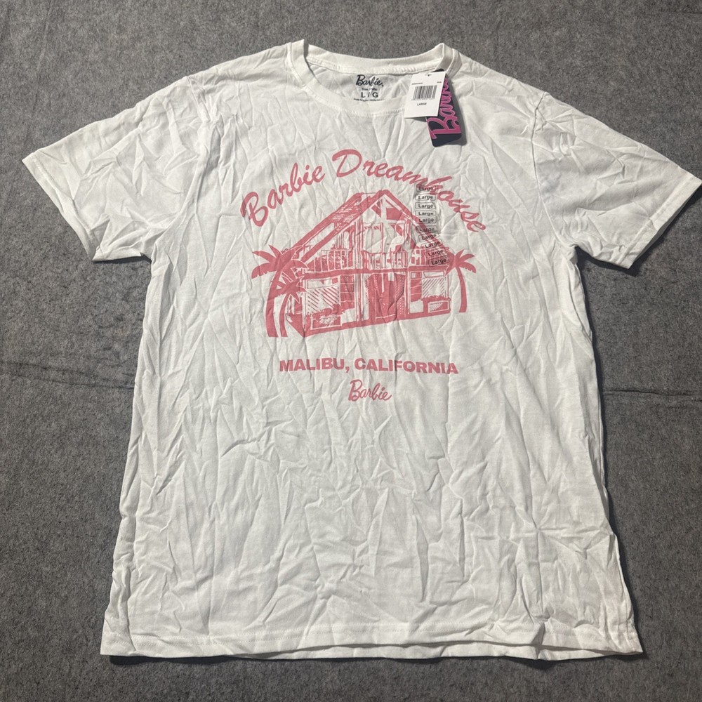 NWT Barbie Dream house T shirt Mens Large Unisex White Graphic Print Malibu