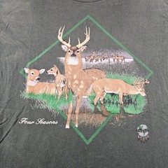 Vintage Fruit Of The Loom Four Seasons Deer Graphic T-Shirt Green Size L 90s USA
