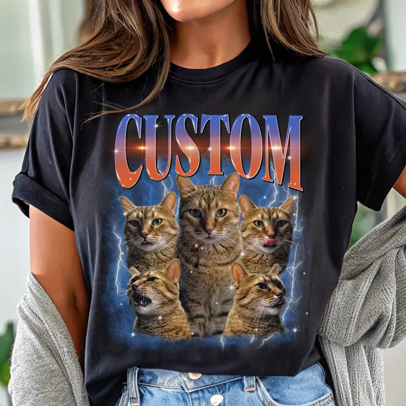 Custom Vintage Pet Comfort Tee Personalized Dog Cat Photo Shirt Gift