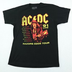 ACDC Shirt Mens Large Black Razors Edge Tour Tee 90s Rock and Roll Music AC/DC