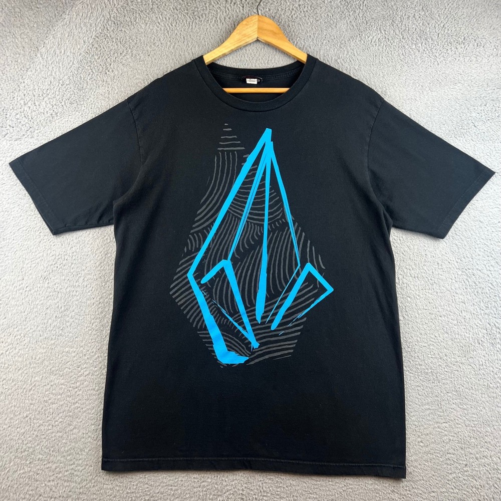 Y2K Volcom Stone Mens L Graphic T-Shirt Black Blue Logo Skate Surf Cotton Tee