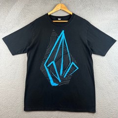 Y2K Volcom Stone Mens L Graphic T-Shirt Black Blue Logo Skate Surf Cotton Tee