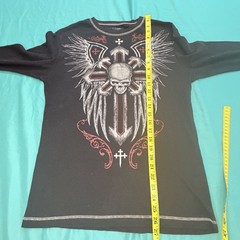 Vintage Y2K Thermal Long Sleeve Mens M Black Grunge Skull Wings No Boundaries