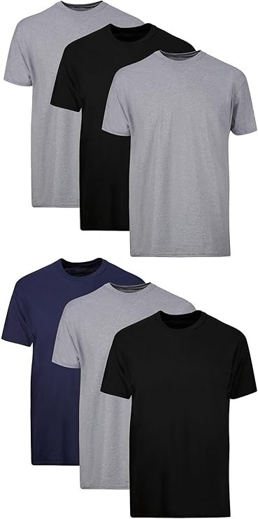 Hanes T-Shirt, 6-Pack, Moisture-Wicking T-Shirt Undershirts, Black/Grey/Blue