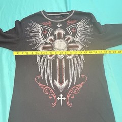 Vintage Y2K Thermal Long Sleeve Mens M Black Grunge Skull Wings No Boundaries