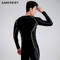 AMORESY Men Glossy Satin Oil Long-Sleeve Fitness T-Shirt Round Neck Running Tops